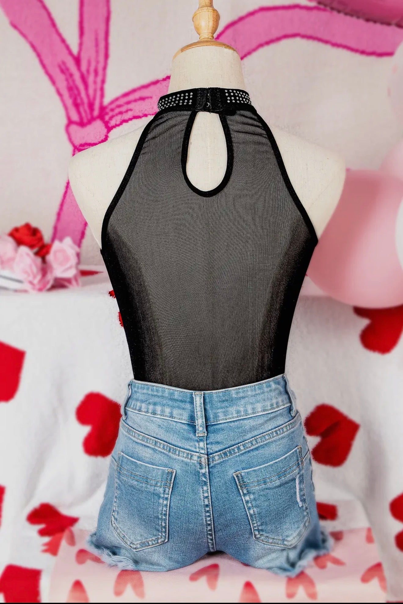 Black Diamante high neck Bodysuit - Cassie's Creekside Boutique