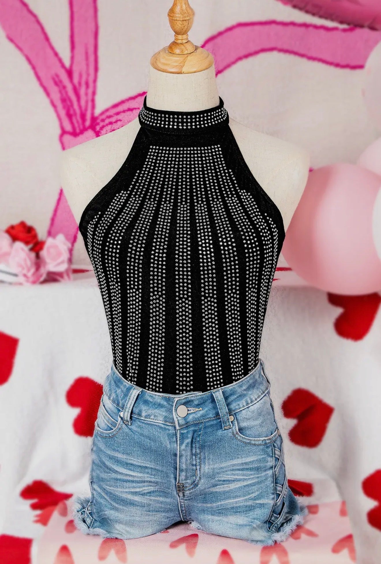 Black Diamante high neck Bodysuit - Cassie's Creekside Boutique