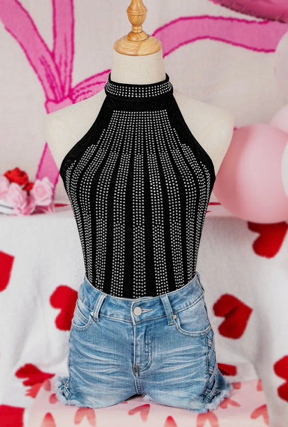 Black Diamante high neck Bodysuit - Cassie's Creekside Boutique