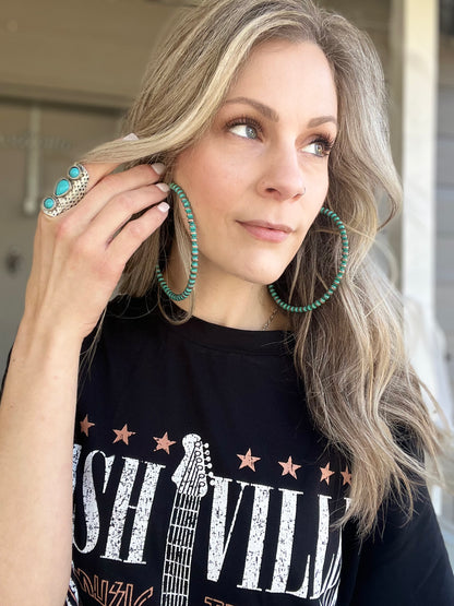 Turquoise Navajo Pearl Jumbo Hoops - Cassie's Creekside Boutique