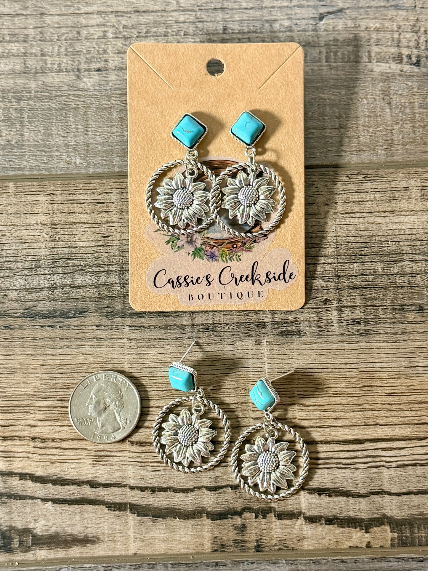Sunflower Pendant Turquoise Post Earrings