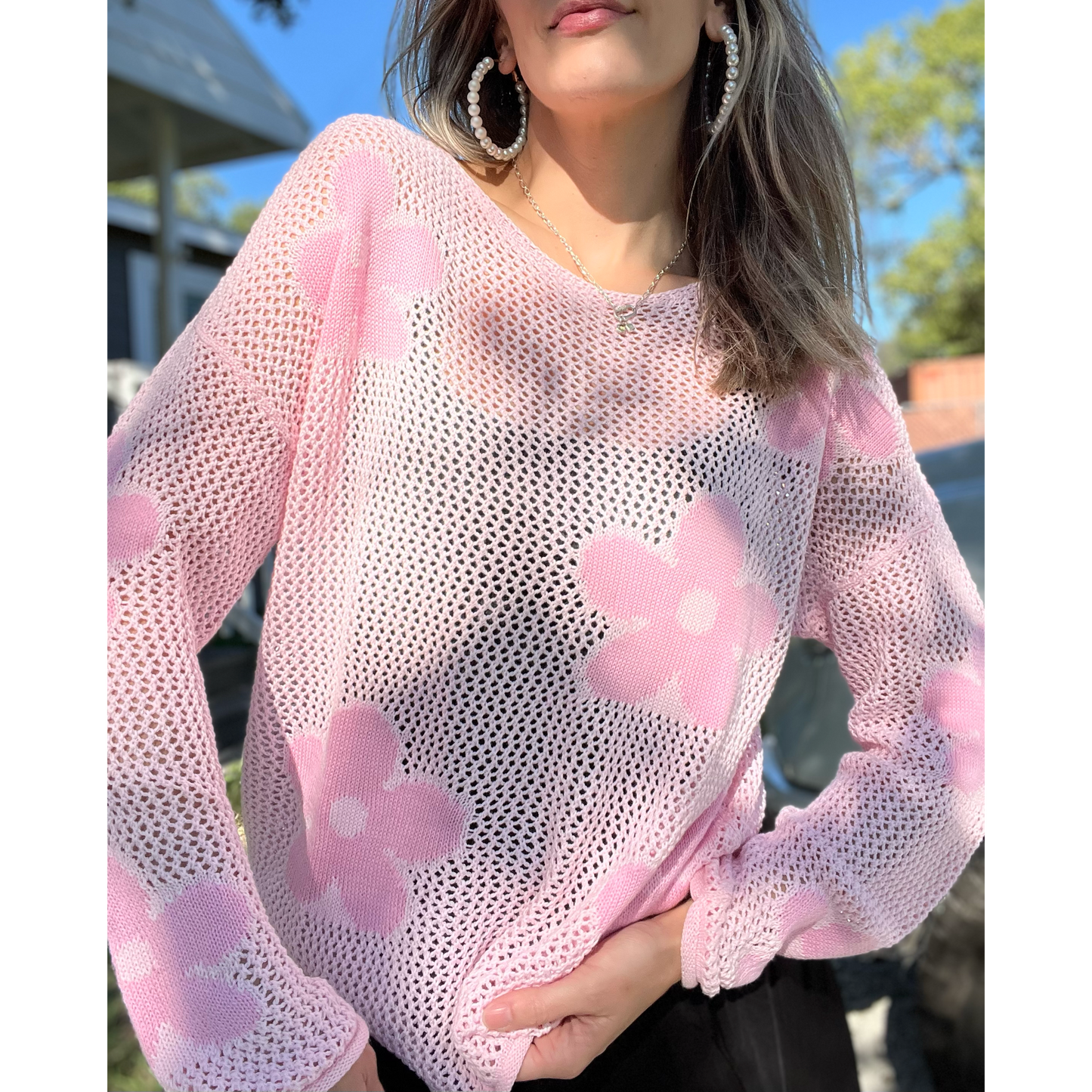 Blooming Out Light Pink Knit Sweater