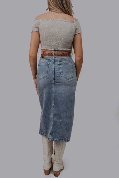 Wild Horses Denim Slit Skirt - Cassie's Creekside Boutique