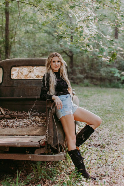 Western Sunshine Black Mesh Top - Cassie's Creekside Boutique