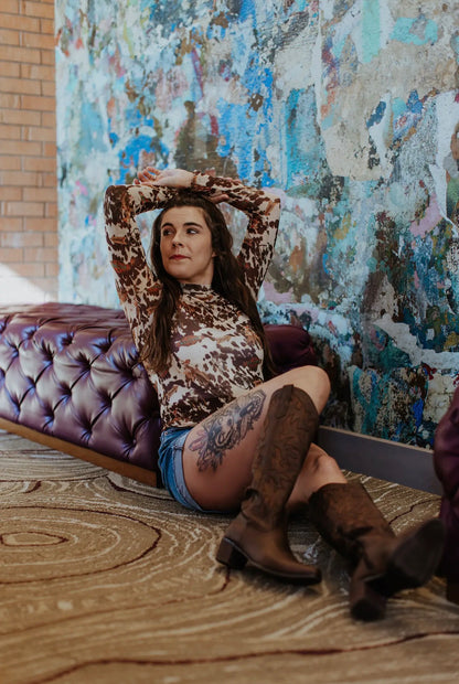 Cowhide Buckaroo Mesh Top - Cassie's Creekside Boutique