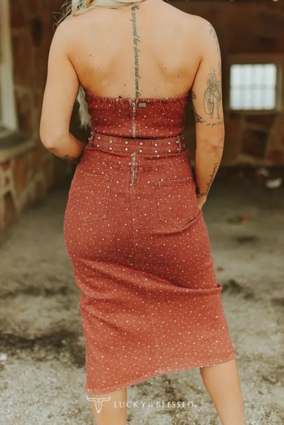Rustic Red Denim Strapless Dress - Cassie's Creekside Boutique
