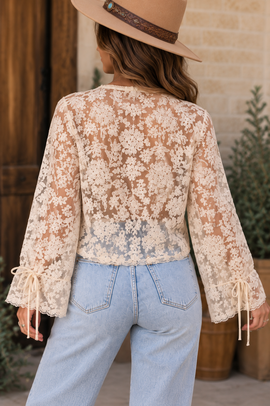 The Willow Floral Lace Bell Sleeve Blouse - Cassie's Creekside Boutique