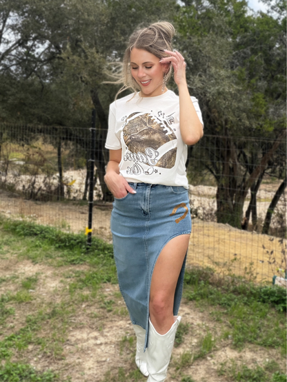 Wild Horses Denim Slit Skirt