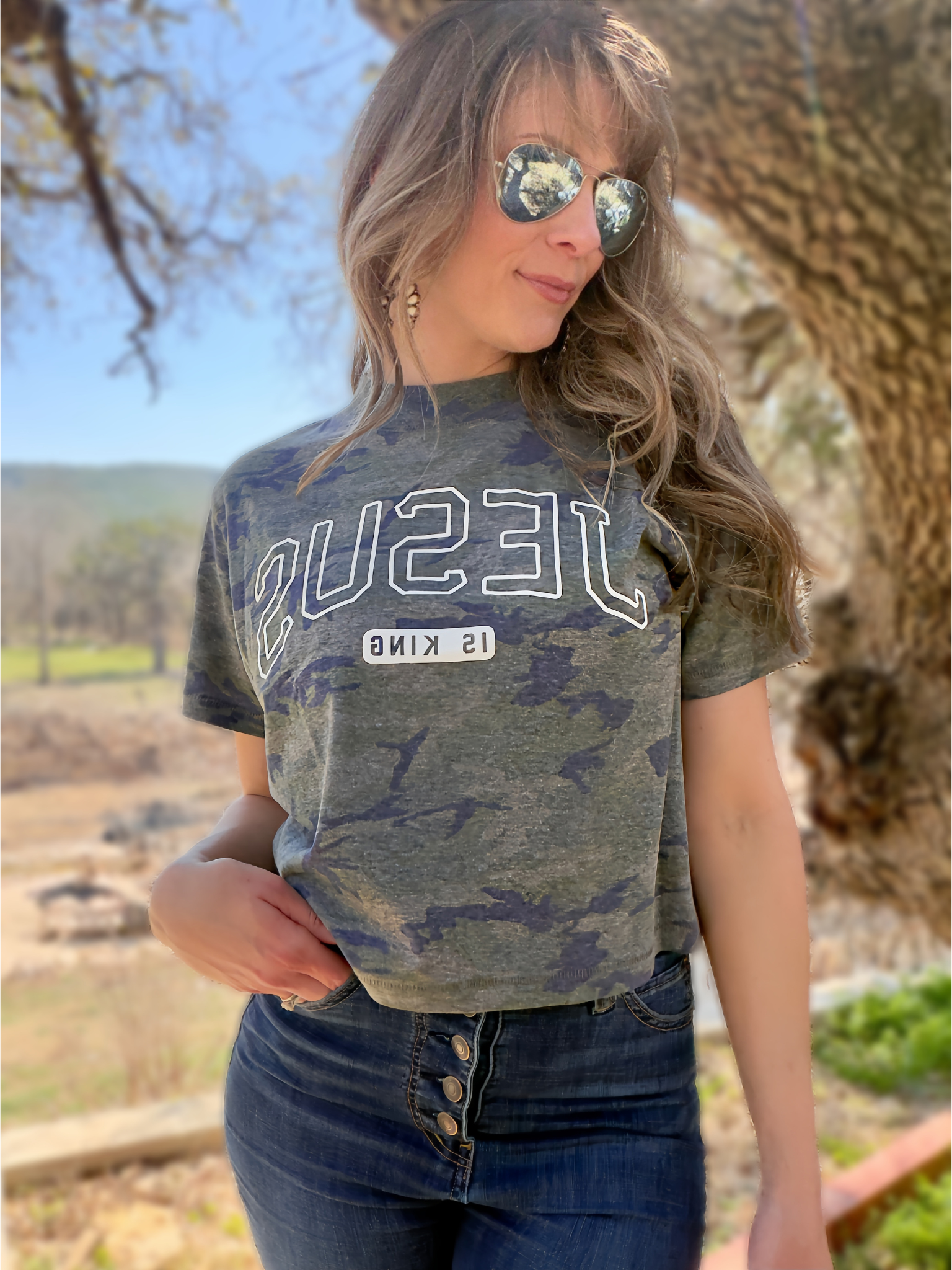 JESUS Is KING Boxy Camo Tee - Cassie's Creekside Boutique