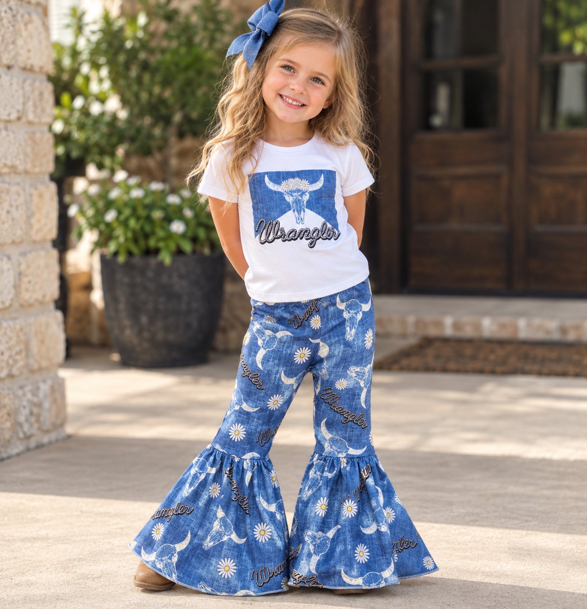 Wrangler Western Cow & Daisy Bell Bottom Outfit Set
