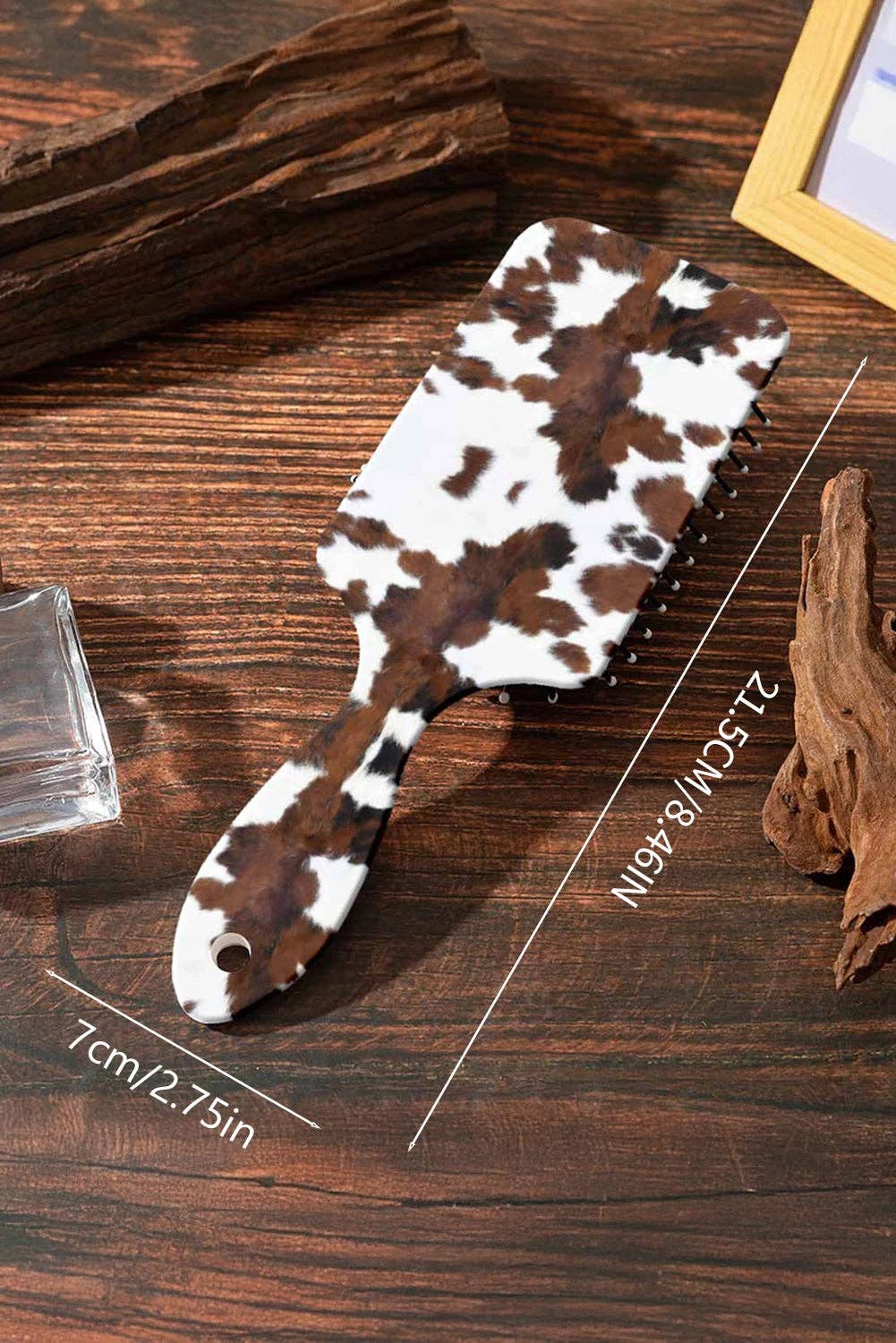 Chestnut Cow Print Air Cushion Hair Brush with Long Handle - Cassie's Creekside Boutique