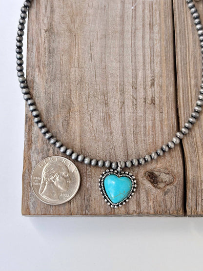 Turquoise Heart Navajo Pearl Choker Necklace