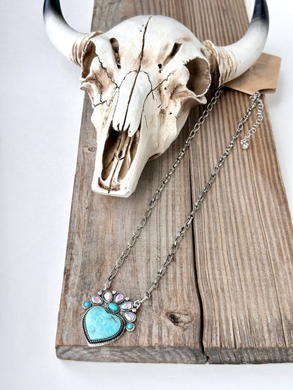 Turquoise Stone Heart Western Necklace