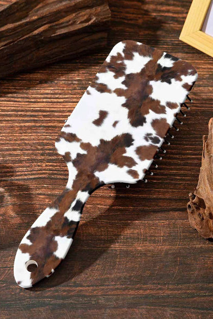 Chestnut Cow Print Air Cushion Hair Brush with Long Handle - Cassie's Creekside Boutique