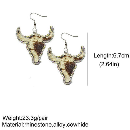 Rhinestone Cowhide Steerhead Earrings
