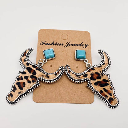 Studded Steerhead Cowhide Earrings