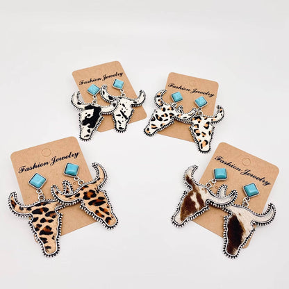 Studded Steerhead Cowhide Earrings