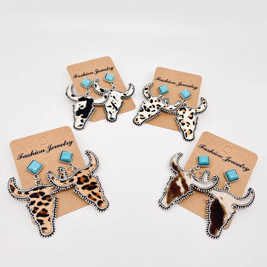 Studded Steerhead Cowhide Earrings