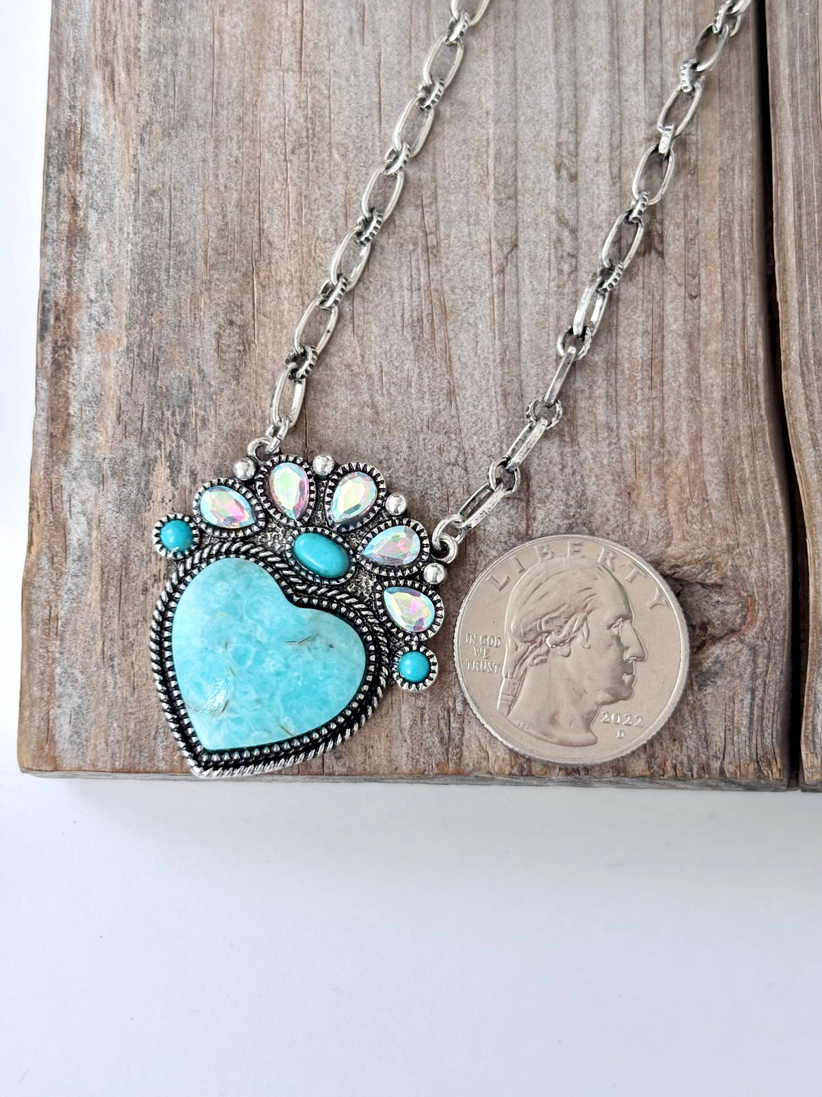Turquoise Stone Heart Western Necklace