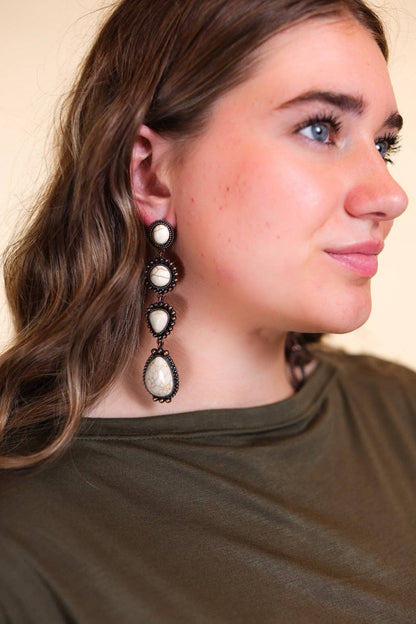 Cream Stone Western Statement Earrings