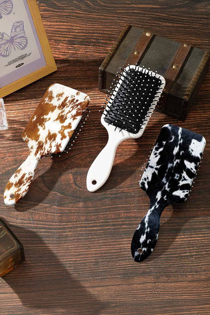 Chestnut Cow Print Air Cushion Hair Brush with Long Handle - Cassie's Creekside Boutique