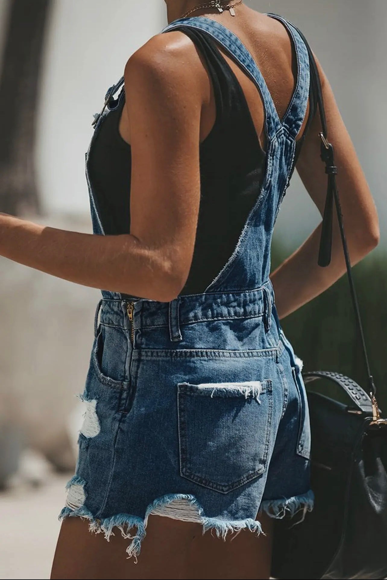 Ripped Denim Shortalls