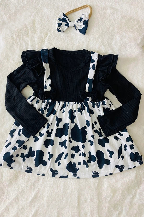 Mae's Knitted Black Cow print Dress - Cassie's Creekside Boutique
