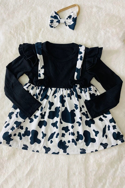 Mae's Knitted Black Cow print Dress - Cassie's Creekside Boutique