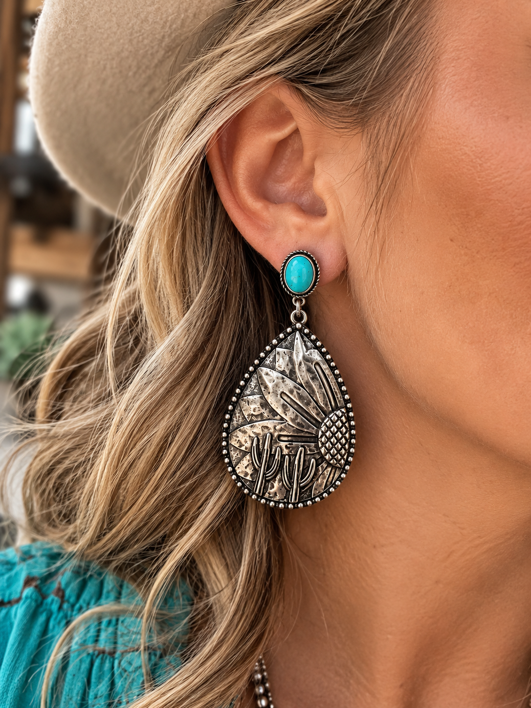 Desert Bloom Turquoise Cactus Earrings