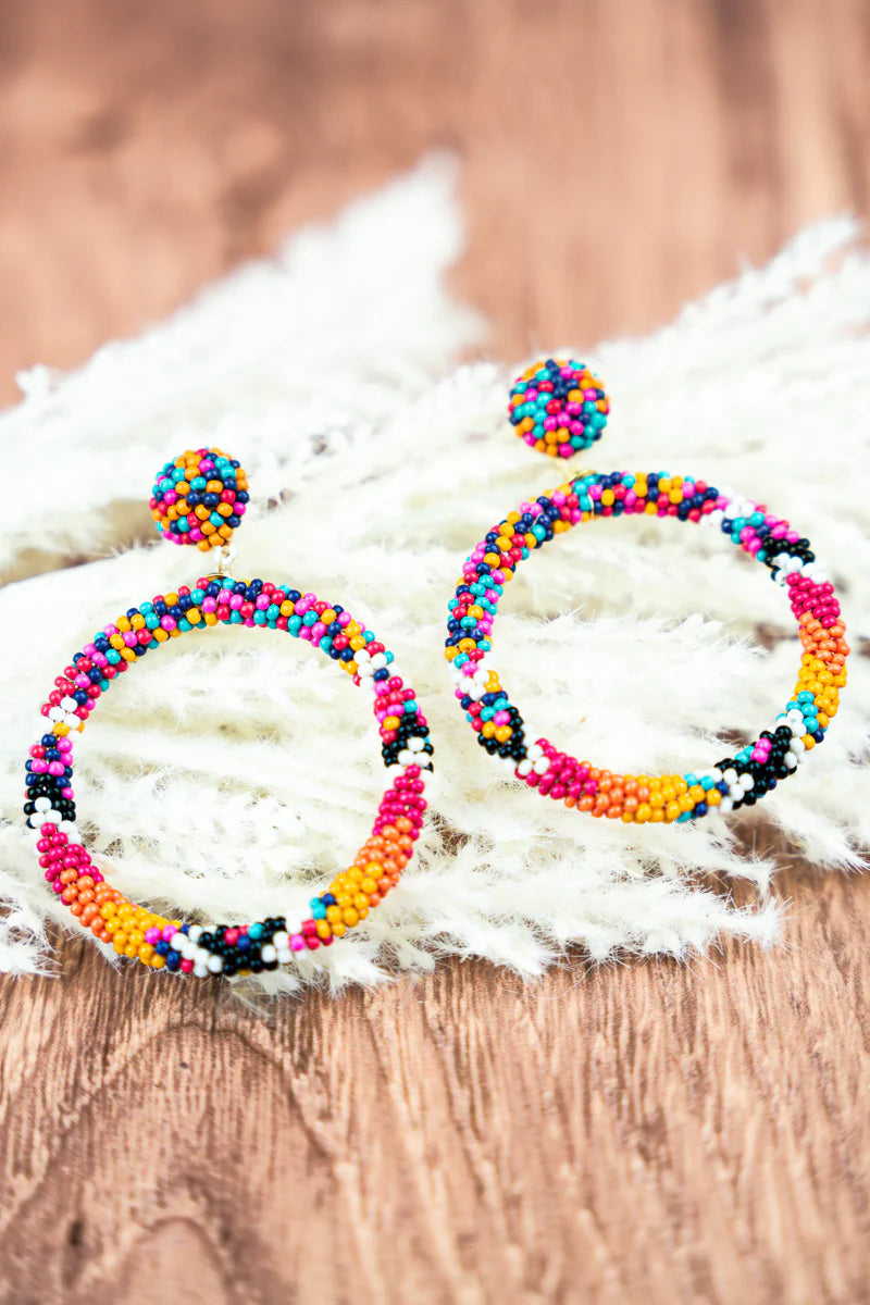Edgemont Multi-Color Seed Bead Hoop Earrings