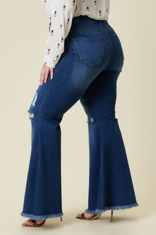 High Waist Distressed Flares