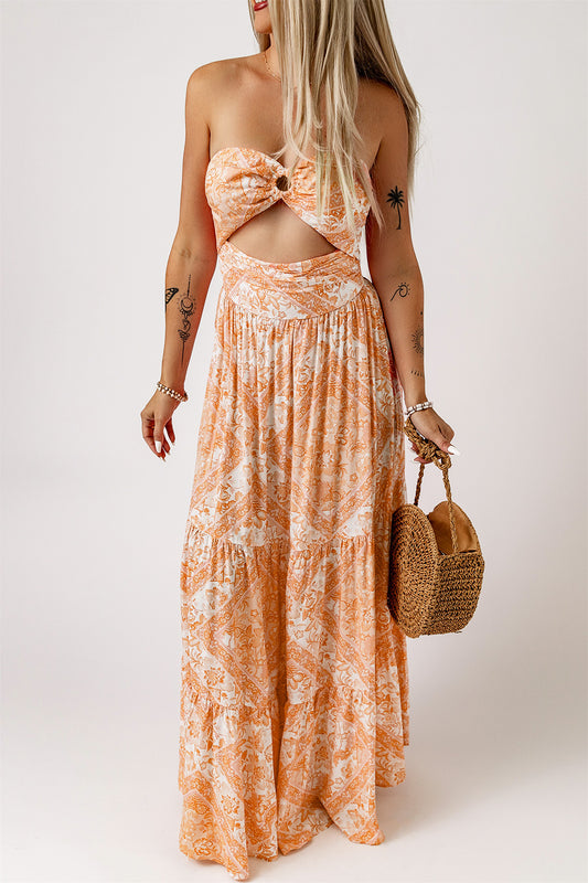 Ocean Breeze Orange Floral Print Strapless Maxi Dress - Cassie's Creekside Boutique