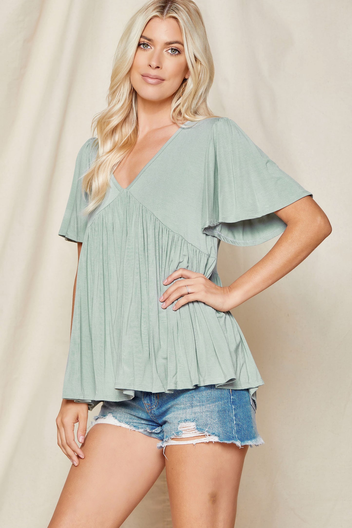 Sage Baby Doll Top