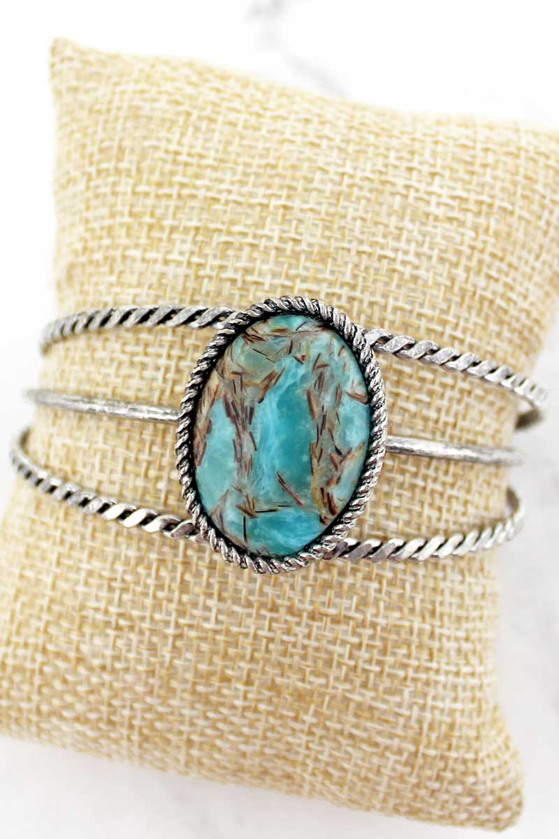 Turquoise Marbled Oval Cuff Bracelet