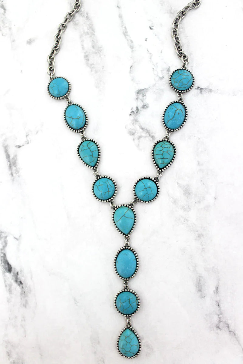 Turquoise Teardrop Beaded Y Necklace