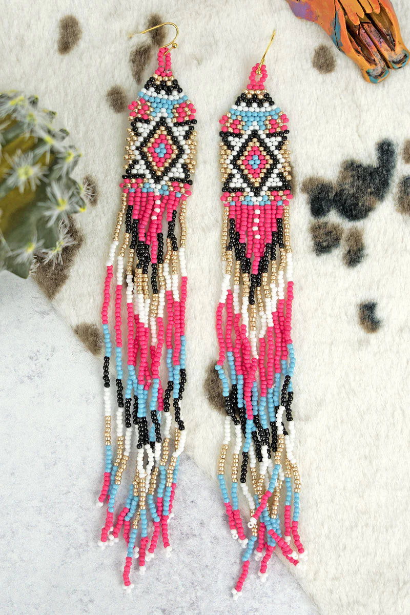 Wolfback Ridge Multi Seed Bead Fringe Earrings