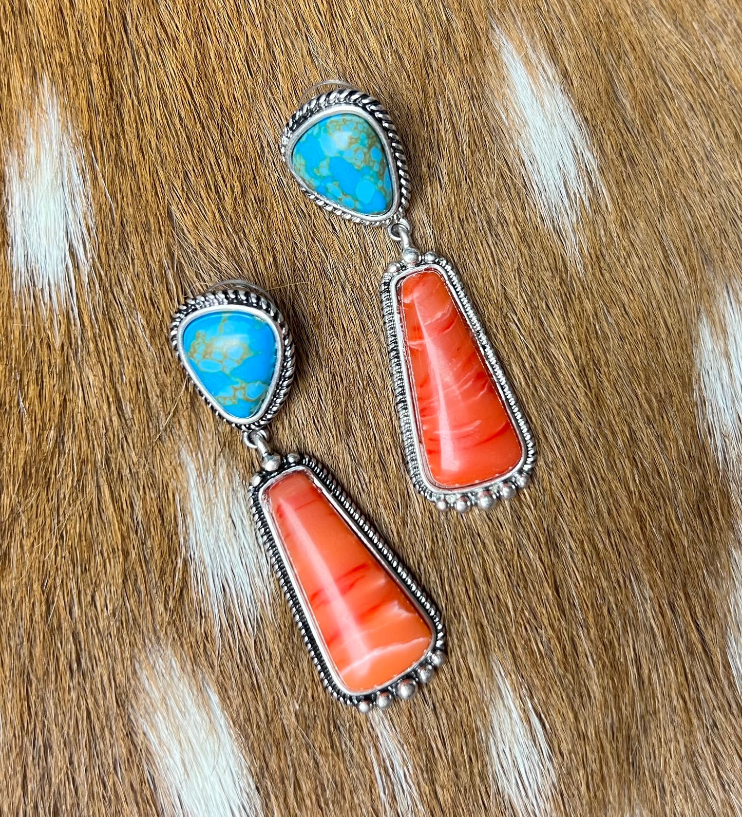 Orange and Turquoise Marbled Gallup Earrings