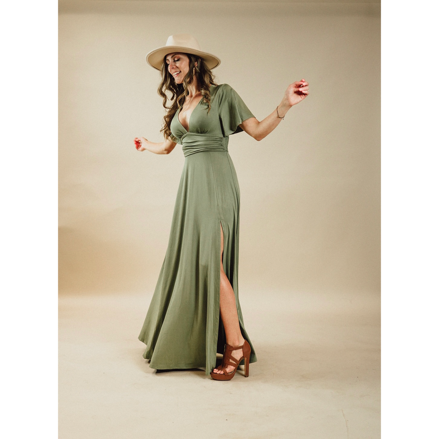 Lost In The Sage V-Neck Maxi Dress