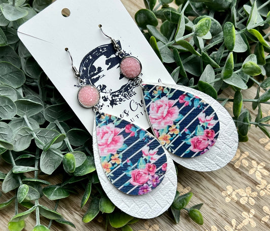White and Floral Earrings