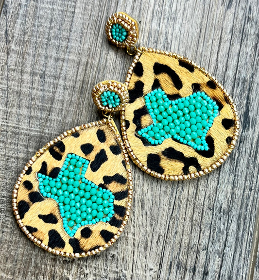 Texas Turquoise and Leopard Earrings