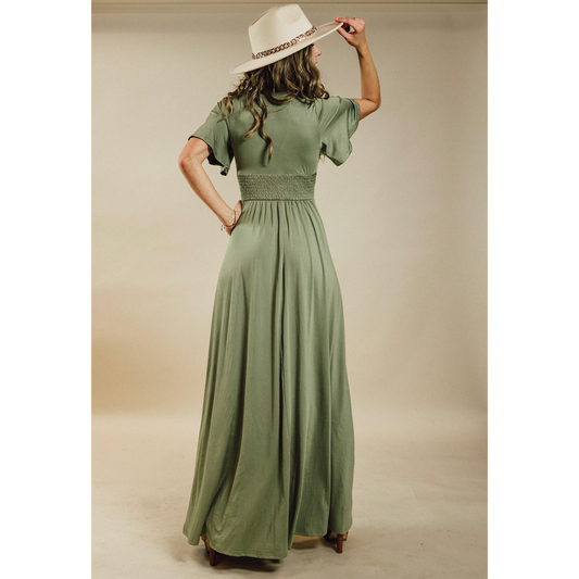 Lost In The Sage V-Neck Maxi Dress